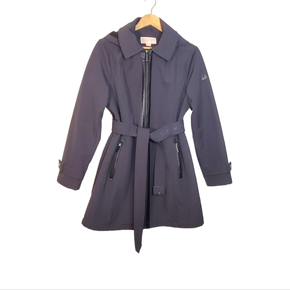Michael Kors Jackets & Blazers - Michael Kors Smokey Gray Zip-Up Belted Jacket with Removable Hood